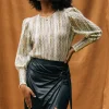 Printed Crochet Round Neck Top