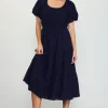 Puffed Sleeve Tiered Midi Dress
