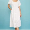 Puffed Sleeve Tiered Midi Dress