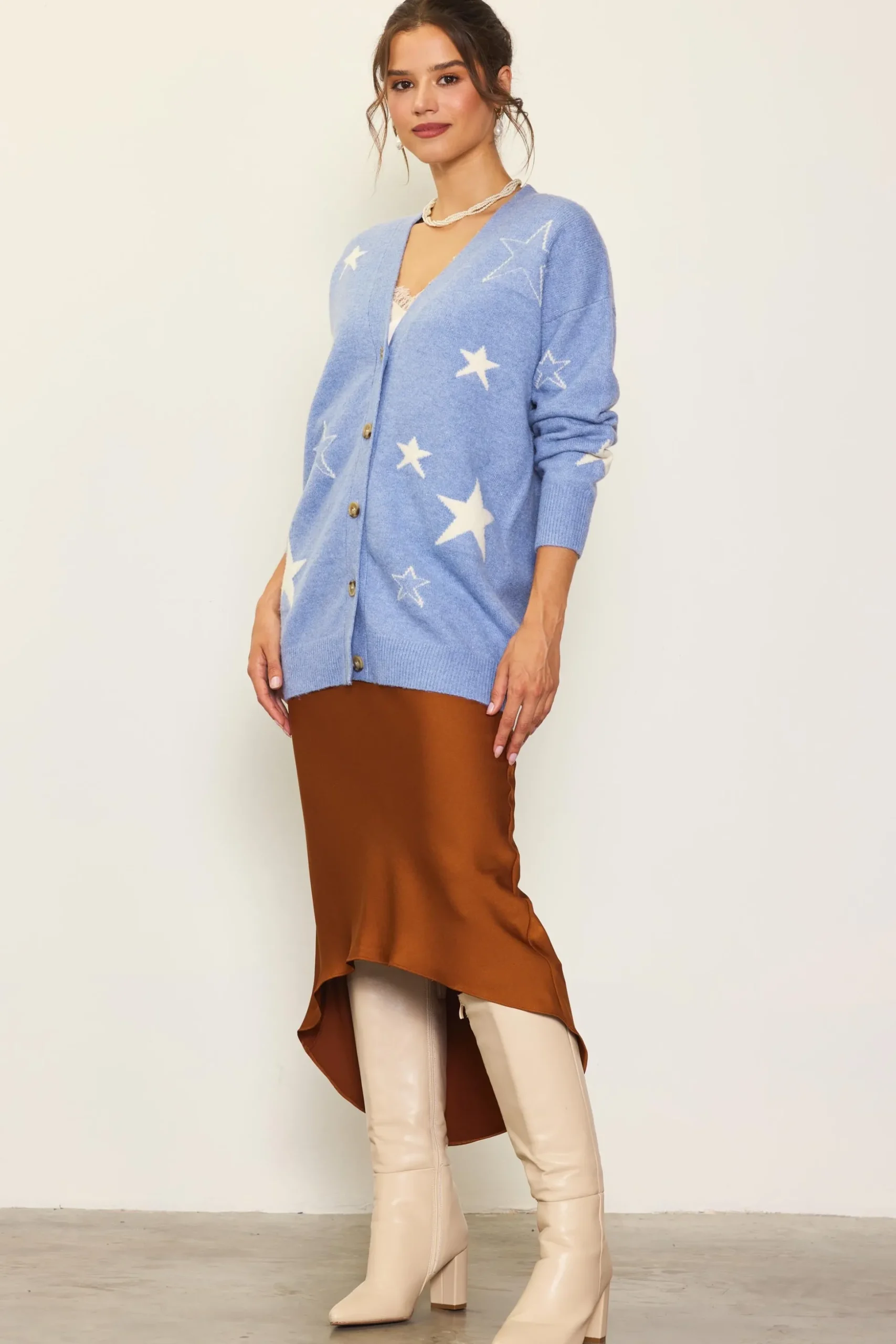 Recycled Star Motif Sweater Cardigan