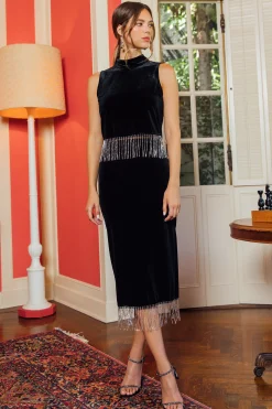 Rhinestone Fringe High Waisted Skirt
