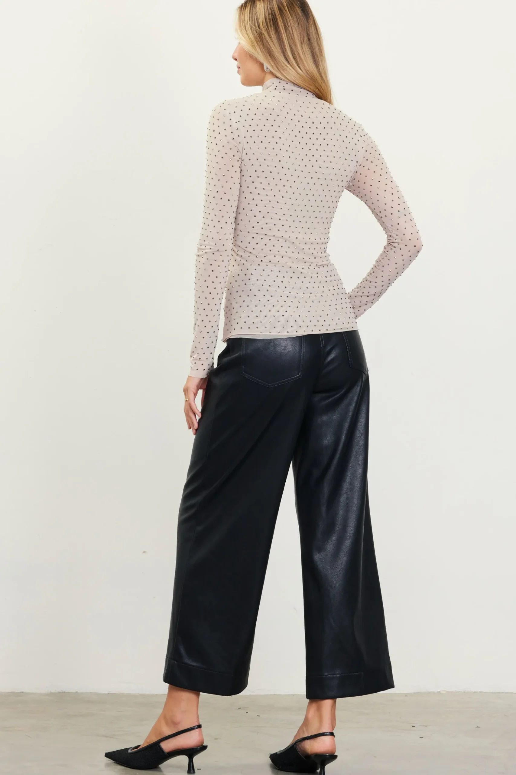 Rhinestone Mesh Mock Neck Top