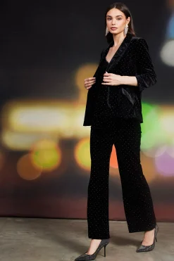 Rhinestone Ruched Velvet Blazer