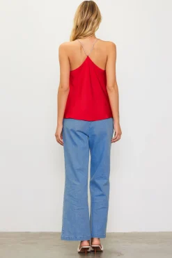 Rhinestone Straps Cowl Halter Cami