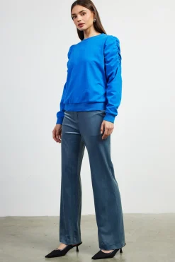 Ruched Sleeves Crewneck Sweatshirt