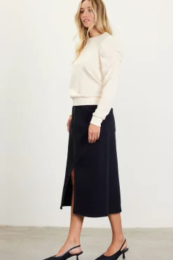 Ruched Sleeves Crewneck Sweatshirt