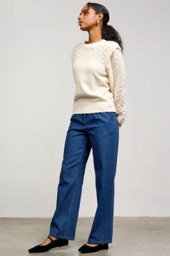 Ruffled Sleeve Pointelle Sweater