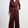 Satin Button Down Belted Jumpsuit