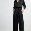 Satin Button Down Belted Jumpsuit