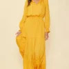 Satin Ruffled Maxi Dress