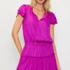Satin Ruffled Sleeve Mini Dress