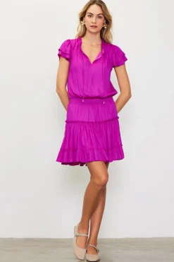 Satin Ruffled Sleeve Mini Dress