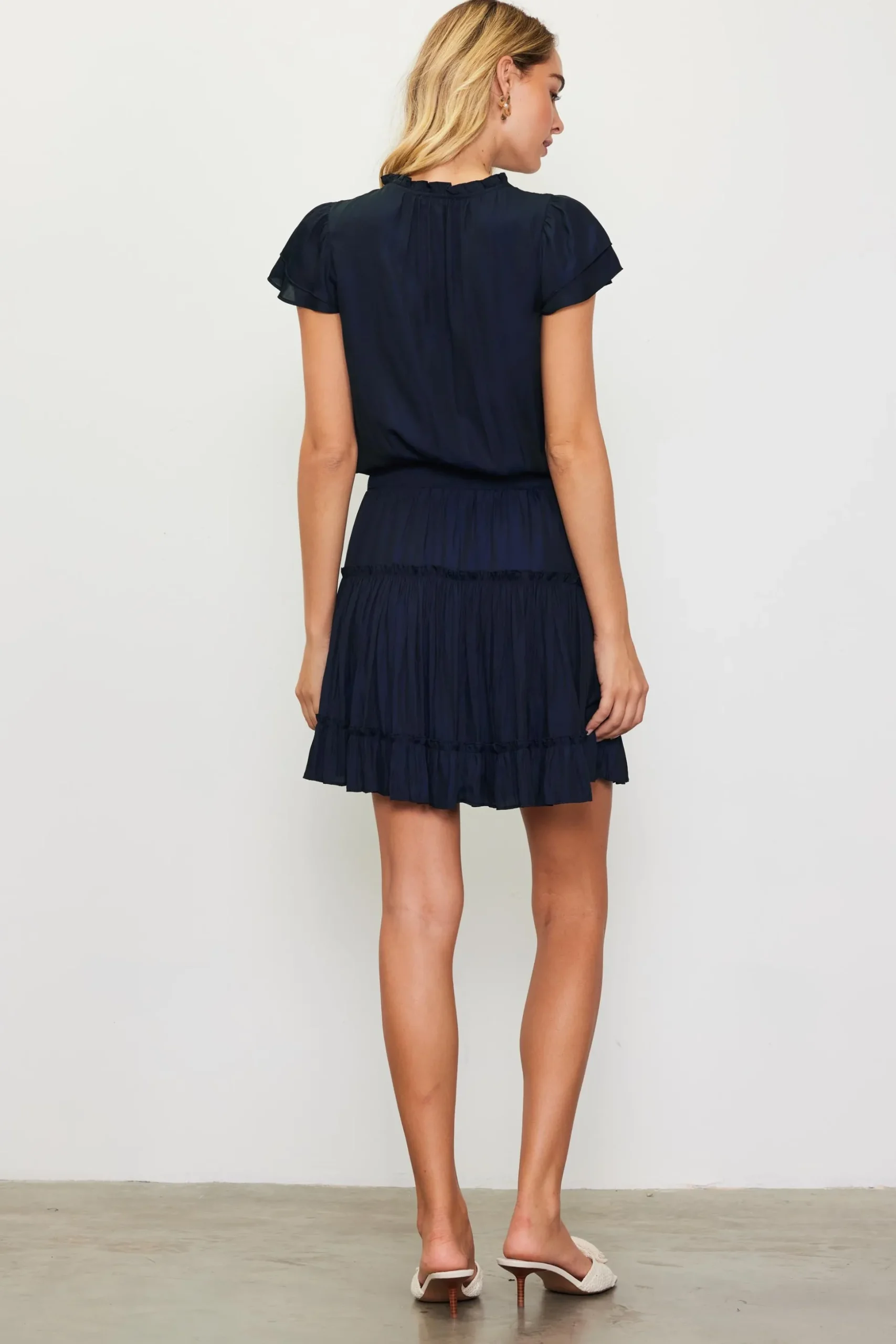 Satin Ruffled Sleeve Mini Dress