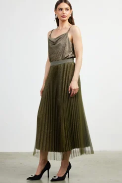 Shimmery Pleated Midi Skirt