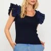 Shirred Ruffle Sleeve Ribbed Sweater