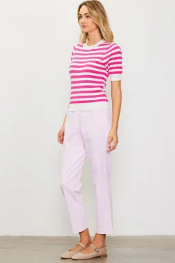 Short Sleeve Knit Stripe Sweater