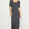 Short Sleeve Striped Knit Maxi Dress