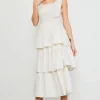 Smocked Bodice Ribbon Detail Tiered Midi Dress