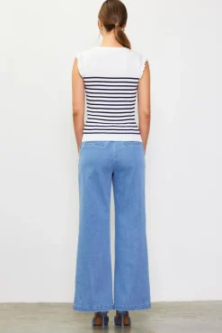 Stripe Ruffle Sleeve Knit Top