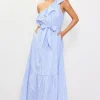 Striped One Shoulder Ruffle Dress