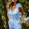 Striped Romper with Rosettes