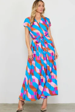 Surplice Bodice Geometric Print Maxi Dress