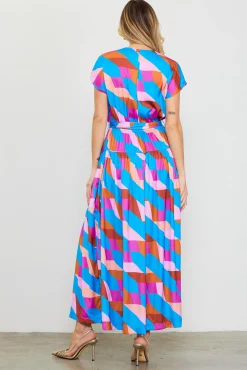 Surplice Bodice Geometric Print Maxi Dress