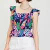 Ula Tropical Print Ruffled Sleeve Top