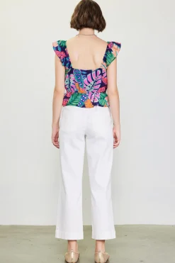 Ula Tropical Print Ruffled Sleeve Top