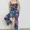Ula Tropical Print Smocked Jumpsuit