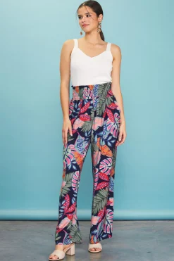 Ula Tropical Print Smocked Waist Pants