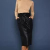 Vegan Leather Front Tie Midi Skirt