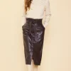 Vegan Leather Front Tie Midi Skirt