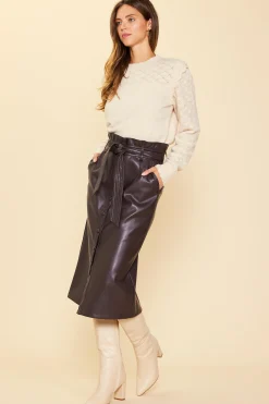 Vegan Leather Front Tie Midi Skirt