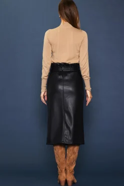 Vegan Leather Front Tie Midi Skirt