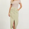Washed Cotton Twill Midi Skirt