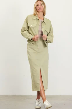 Washed Cotton Twill Midi Skirt