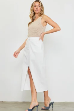 Washed Cotton Twill Midi Skirt