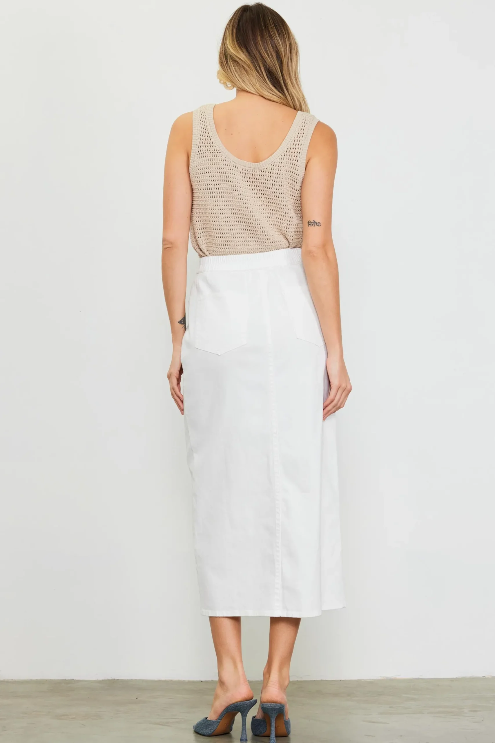 Washed Cotton Twill Midi Skirt